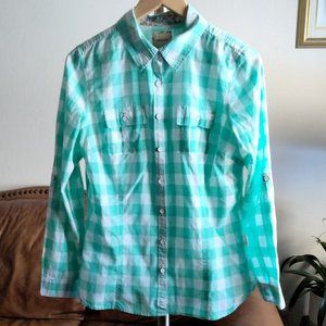G.H. Bass & Co. Green and White Plaid Button-Up Shirt Size L